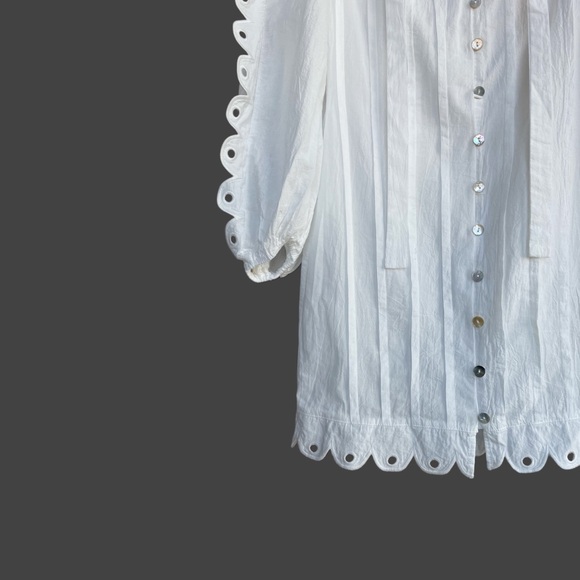 FARM RIO ANTHRO NWT White Embroidered Peter Pan Collared Long Sleeve Mini Dress - Picture 10 of 17